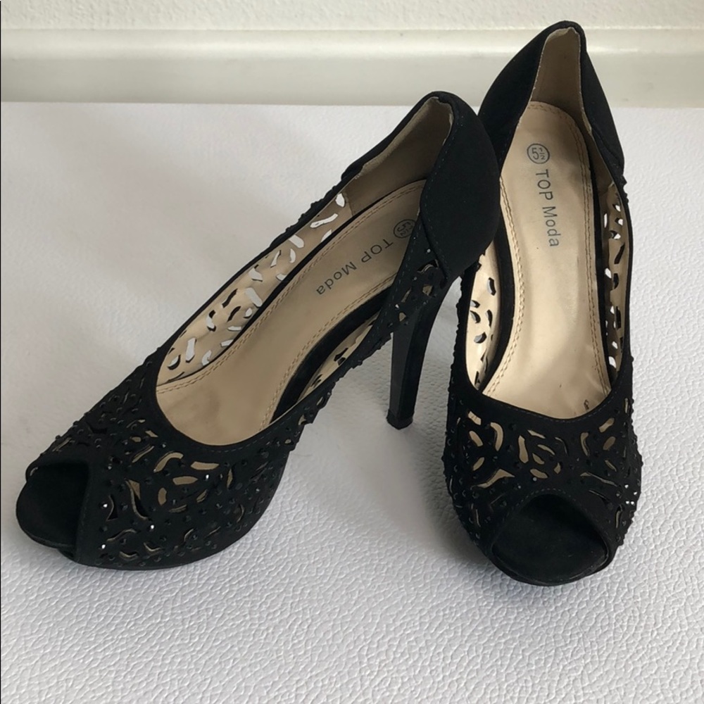 Top Moda Black Embellished Heels